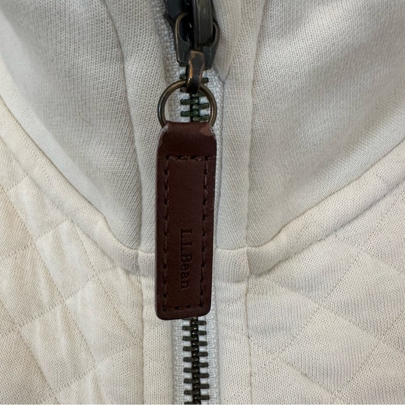 L.L. Bean Women's Cream/Off White Cotton Quilted Full Zip Sweatshirt (Large) - Picture 3 of 9